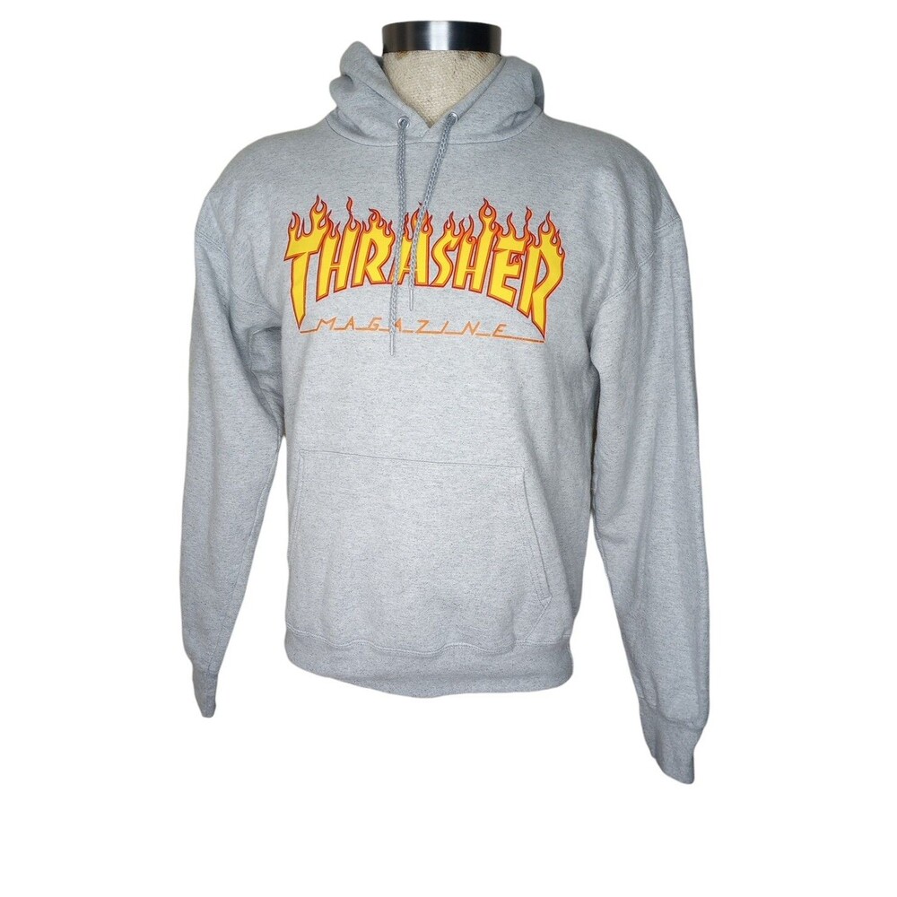 Thrasher Magazine Hoodie Sweatshirt Mens Sz S Gray Graphic Print Logo Skateboard